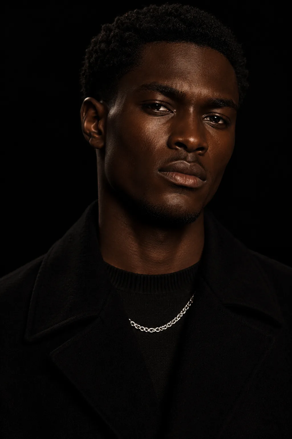 Modelo masculino em look de moda, retrato editorial